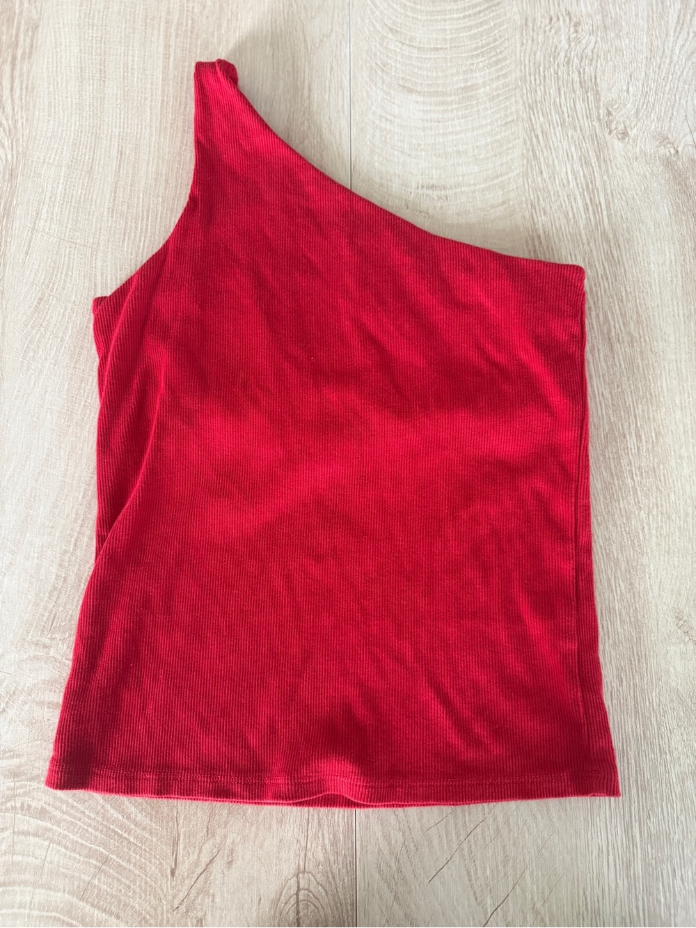 A New Day Red One-Shoulder Ribbed Tank Top w/ Built-In Bra – Size Small